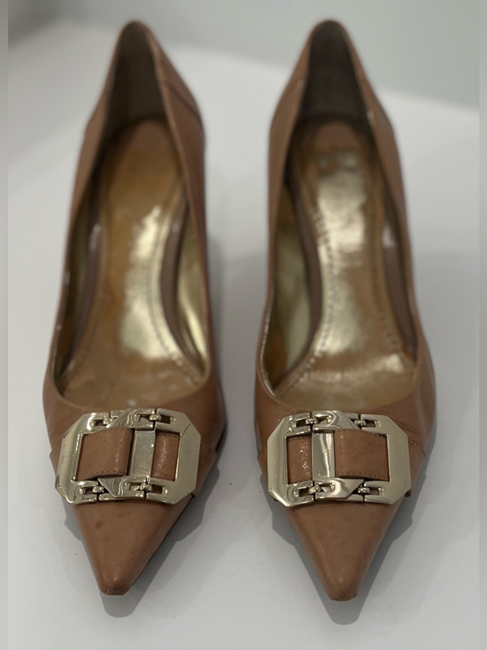 NINE WEST Noire Taupe Leather Pumps, Size 8.5